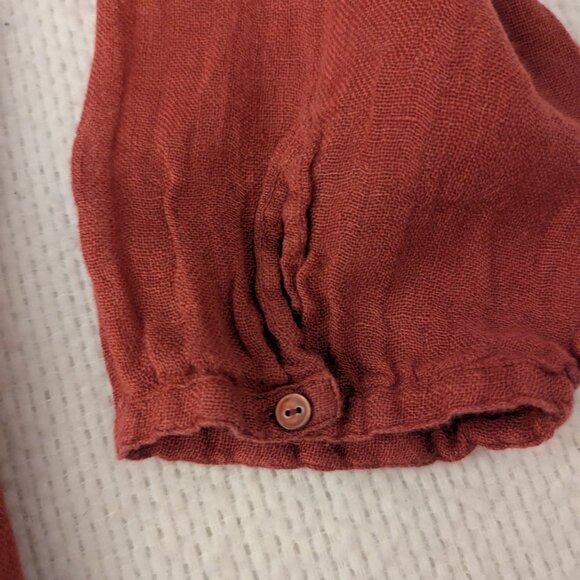 Brick Red Eileen Fisher Linen Blouse - Picture 4 of 7